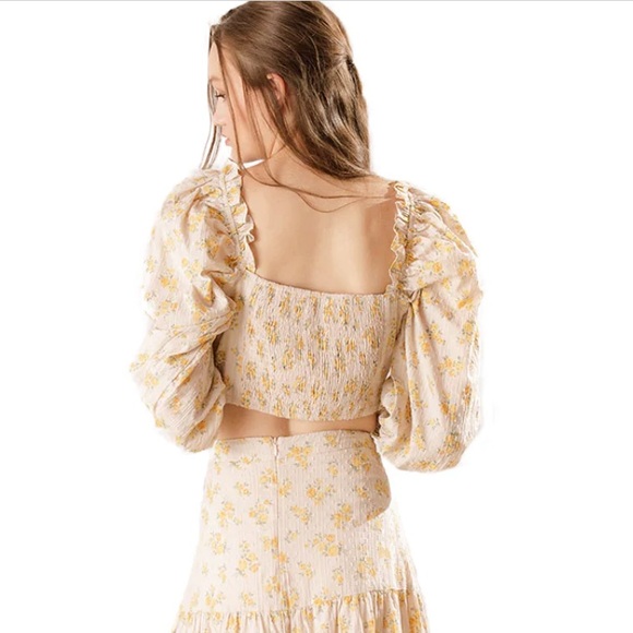 NWT STORIA Floral Print Swiss Dot Cotton Peasant Crop Bohemian Chic Medium $58 - Picture 3 of 4